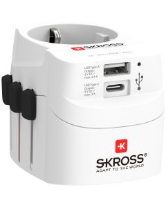 SKROSS PRO Light USB (AC), 3-pole travel adapter, 1x USB-A, 1x USB-C