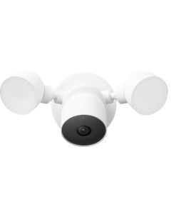 Google Nest Cam sikkerhedskamera med kabel og projektørlys
