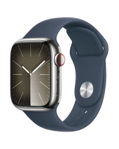 Apple Watch S9 45mm GPS+CEL (Silver SS/Storm Blue Sportsbånd) S/M