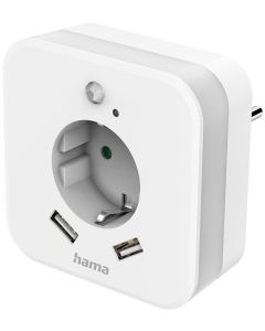 Hama strømadapter med natlys og USB-A-porte (hvid)